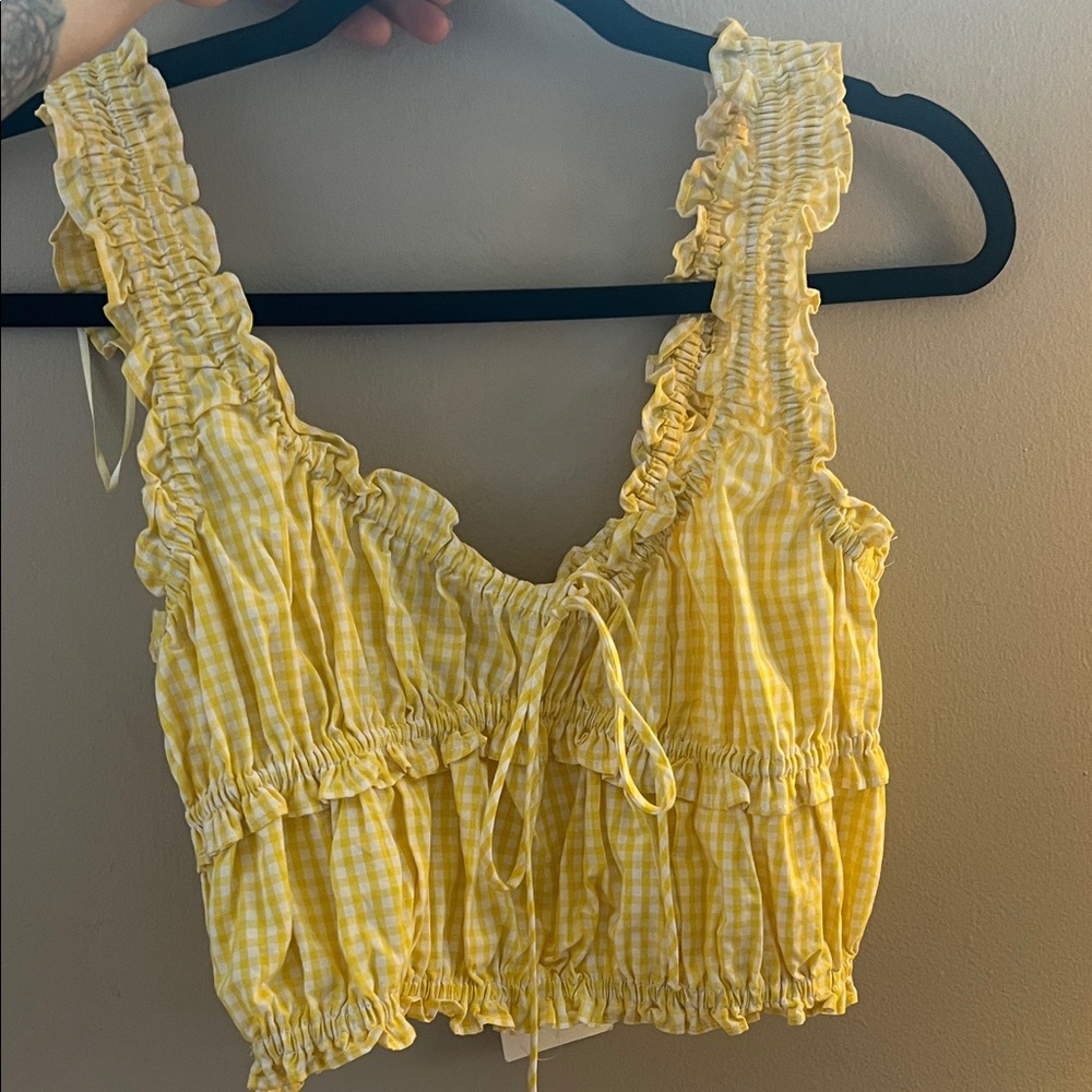 Zara Yellow Gingham Ruffle Tank Top